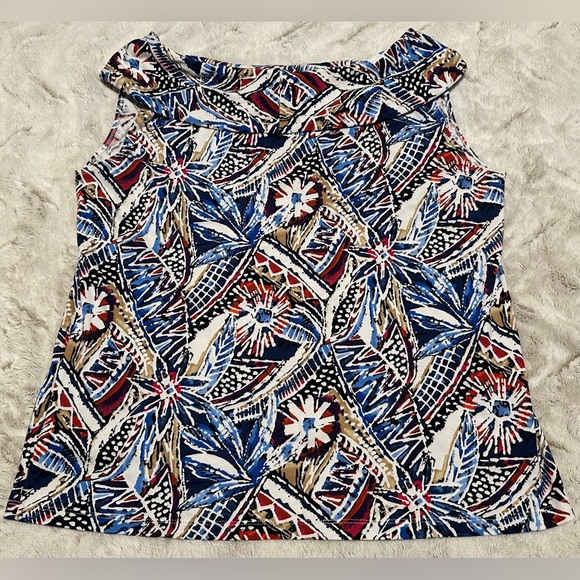 Rafaella Blue and Red Abstract Feathers Pattern Blouse Size 1X - Picture 7 of 7